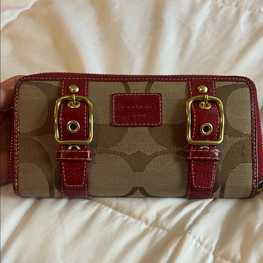 Coach Tan and Red Buckle Wallet